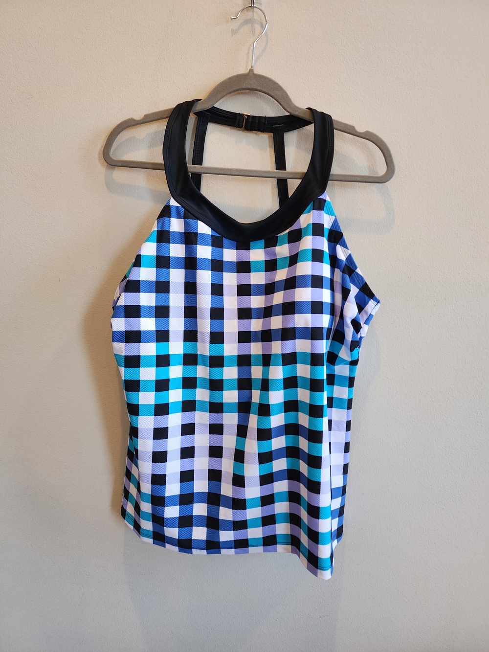 Isaac Mizrahi Blue SZ 20 W, Turquoise & Black Check Racerback SWIM Tankini ONLY